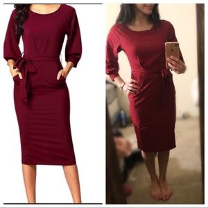 🆕 Red Sheath Dress w/ belt and pockets